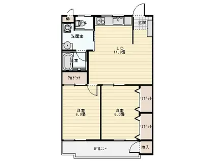 メゾンスクエア(2DK/2階)の間取り写真