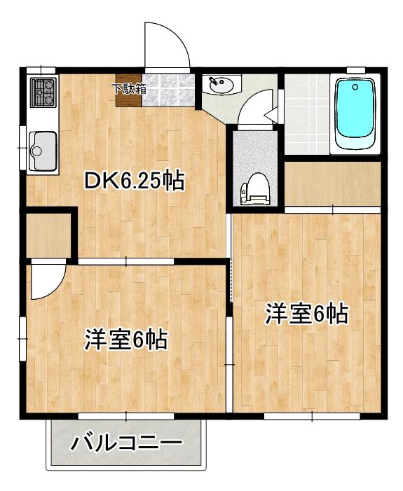 ディアコート(2DK/2階)の間取り写真