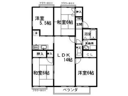 ジュネス若松(4LDK/2階)の間取り写真