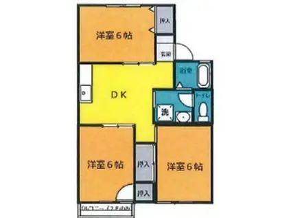 ユキボナールII(3DK/2階)の間取り写真