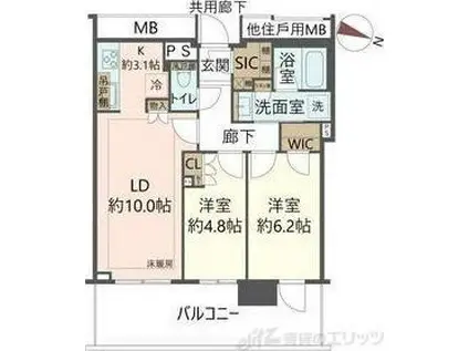 BRILLIATOWER箕面船場TOP OF THE HILL(2LDK/6階)の間取り写真