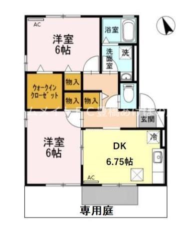 ヴィラージュルピナC(2DK/1階)の間取り写真