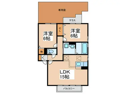 リビングタウン加美北 D棟(2LDK/1階)の間取り写真