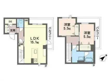 シャーメゾンハマヴィラガーデン警固(2LDK/2階)の間取り写真
