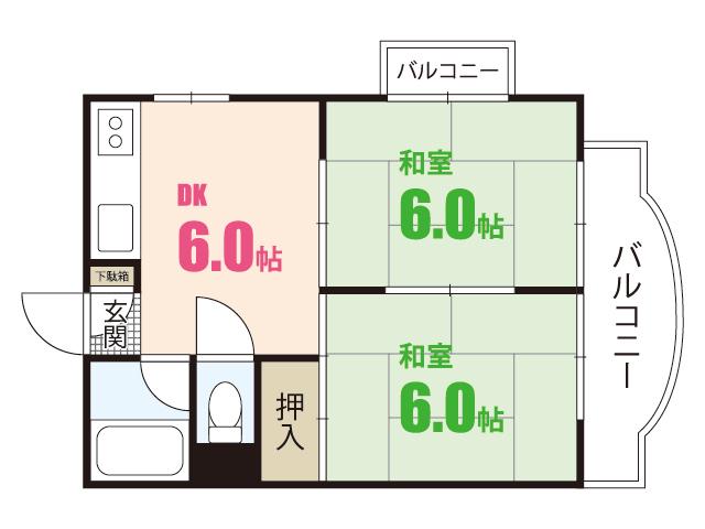 樹マンション(2DK/2階)の間取り写真
