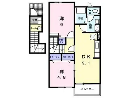 ヴィラ・ユニゾンC(2DK/2階)の間取り写真