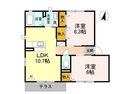 リブェール上野 A棟(2LDK/1階)の間取り写真