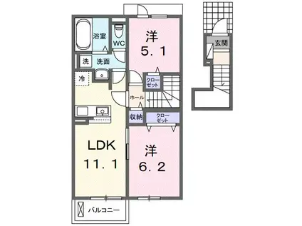 フルール・ド・リス II(2LDK/2階)の間取り写真