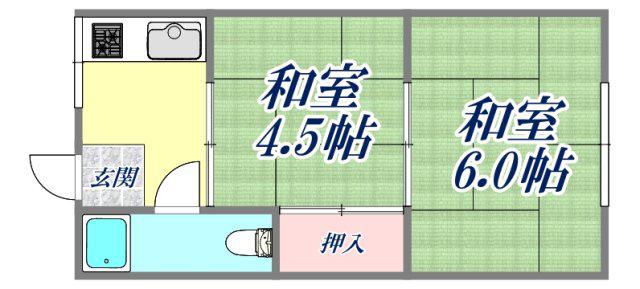 宝来荘(2K/2階)の間取り写真