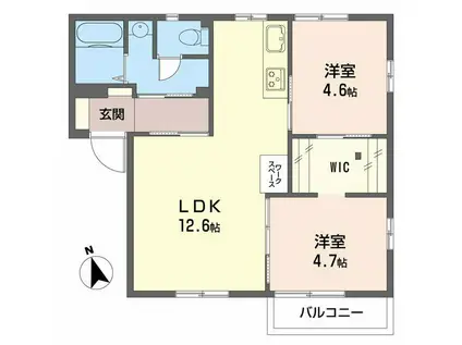 フレグランス上原A(2LDK/1階)の間取り写真