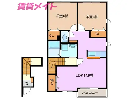 ティアモ A(2LDK/2階)の間取り写真