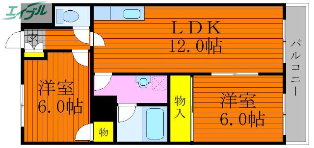 グランデュール東古松(2LDK/4階)の間取り写真