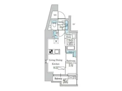 デュオフラッツ品川戸越(1LDK/9階)の間取り写真