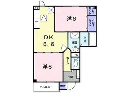 フォンテーヌB(2DK/1階)の間取り写真