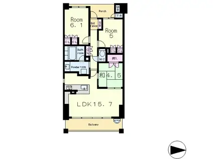 プラウド大津におの浜(3LDK/4階)の間取り写真