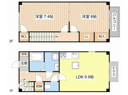 TWIN OAKS A(2LDK/1階)の間取り写真