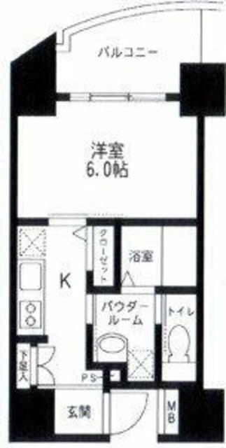 スカイプラザII(1K/6階)の間取り写真