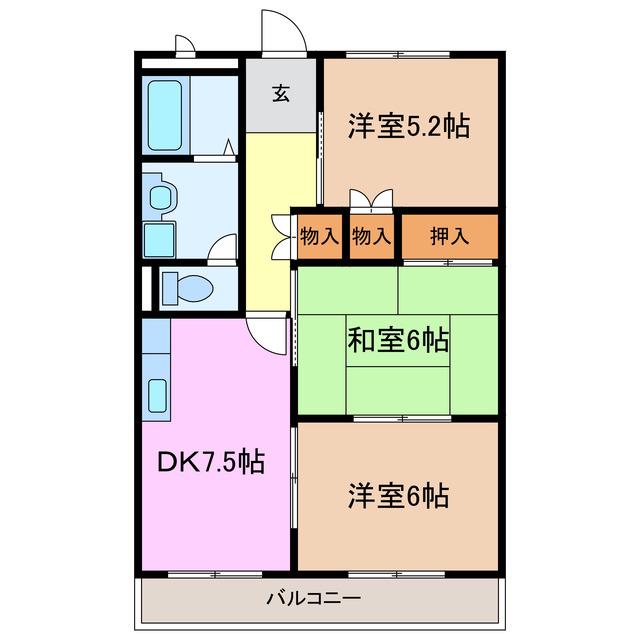 エスポワール藤塚(3DK/2階)の間取り写真