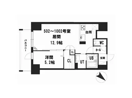 グランメール ハピネス美園(1LDK/5階)の間取り写真