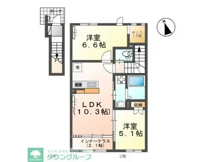 アンソレイユ(2LDK/2階)の間取り写真