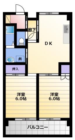 メゾンワシヅ(2DK/3階)の間取り写真