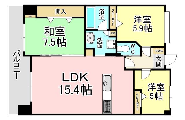 リヴィエールクリエ志徳(3LDK/2階)の間取り写真