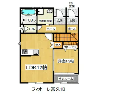 フィオーレ富久(1LDK/1階)の間取り写真