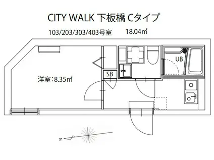 CITY WALK下板橋(1K/1階)の間取り写真