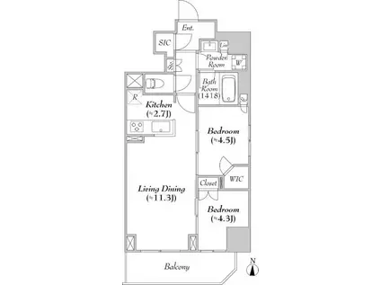 アスマチメゾン両国2(2LDK/4階)の間取り写真