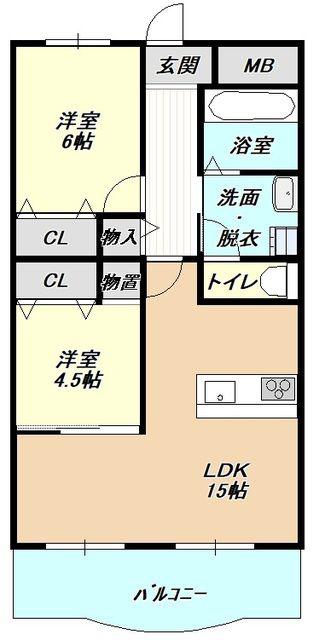 丸二サンハイツ(2LDK/3階)の間取り写真