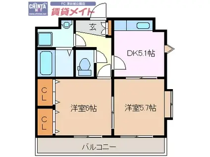 上浜町パレス(2DK/1階)の間取り写真