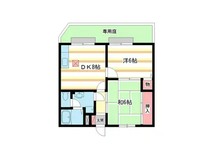 ビヨンドエミネンスB棟(2DK/1階)の間取り写真