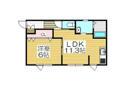 ハイツからんI(1LDK/2階)の間取り写真