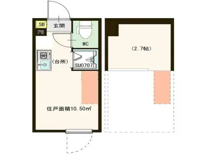 ハーモニーテラス大山II(ワンルーム/1階)の間取り写真