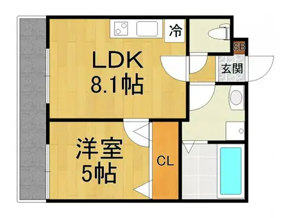 ノイヴェル立花(1DK/2階)の間取り写真