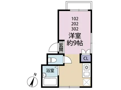 カーサエルモソ(ワンルーム/3階)の間取り写真