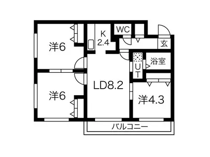 地下鉄東西線 南郷１８丁目駅 徒歩6分 4階建 築4年(3LDK/2階)の間取り写真