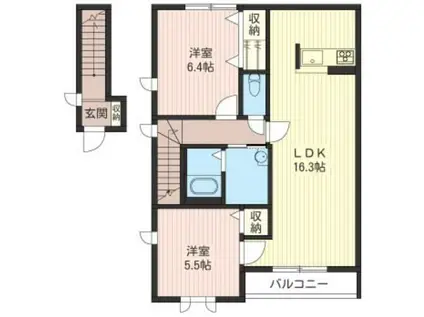 ミモザ弐番館 積水ハウスシャーメゾン(2LDK/2階)の間取り写真