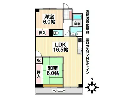 グランデール鶴田(2LDK/2階)の間取り写真