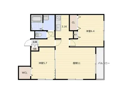 アビタ発寒I(2LDK/2階)の間取り写真