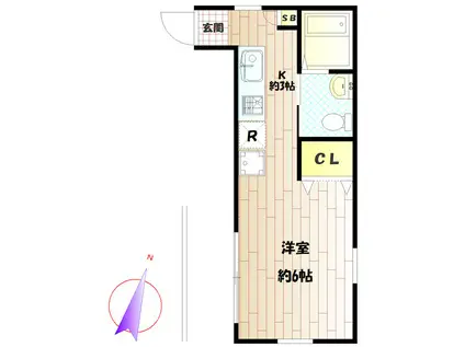 S・STAGE(1K/2階)の間取り写真