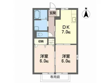 ピースフル(2DK/1階)の間取り写真