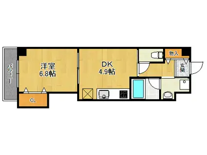アミティ武庫之荘(1DK/2階)の間取り写真