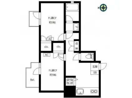 モリエール西荻(2K/4階)の間取り写真