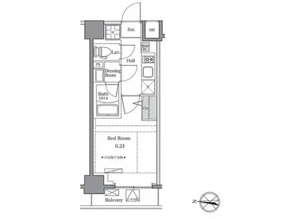 BLUROCK東品川(1K/6階)の間取り写真