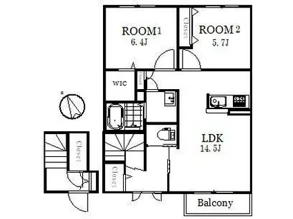 シャーメゾンハンザワ(2LDK/2階)の間取り写真