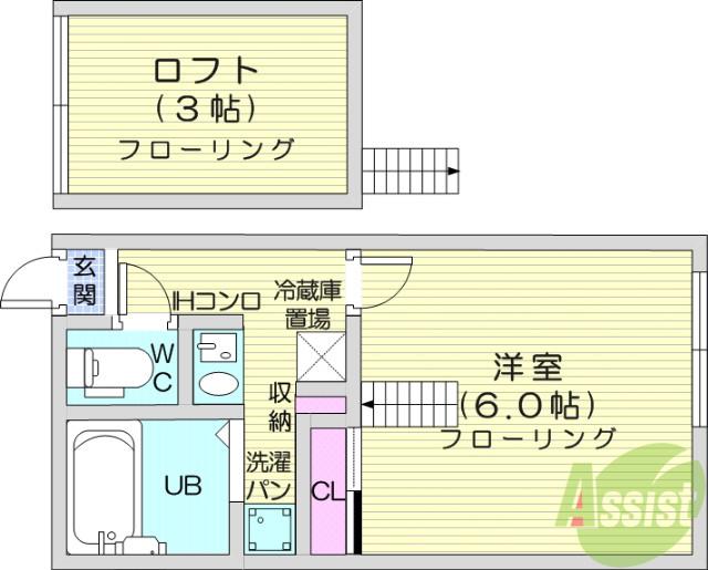 パレス萩野町(1K/1階)の間取り写真
