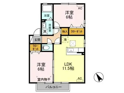 D-ROOM フラワーレジデンスリレント B101(2LDK/1階)の間取り写真