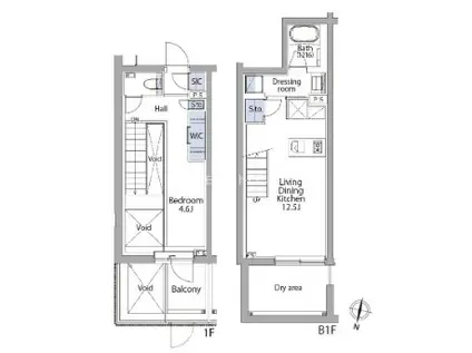 イプセ代々木上原RESIDENCE(1LDK/1階)の間取り写真