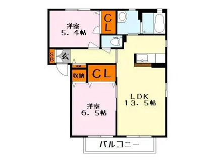 シャーメゾン六条(2LDK/2階)の間取り写真